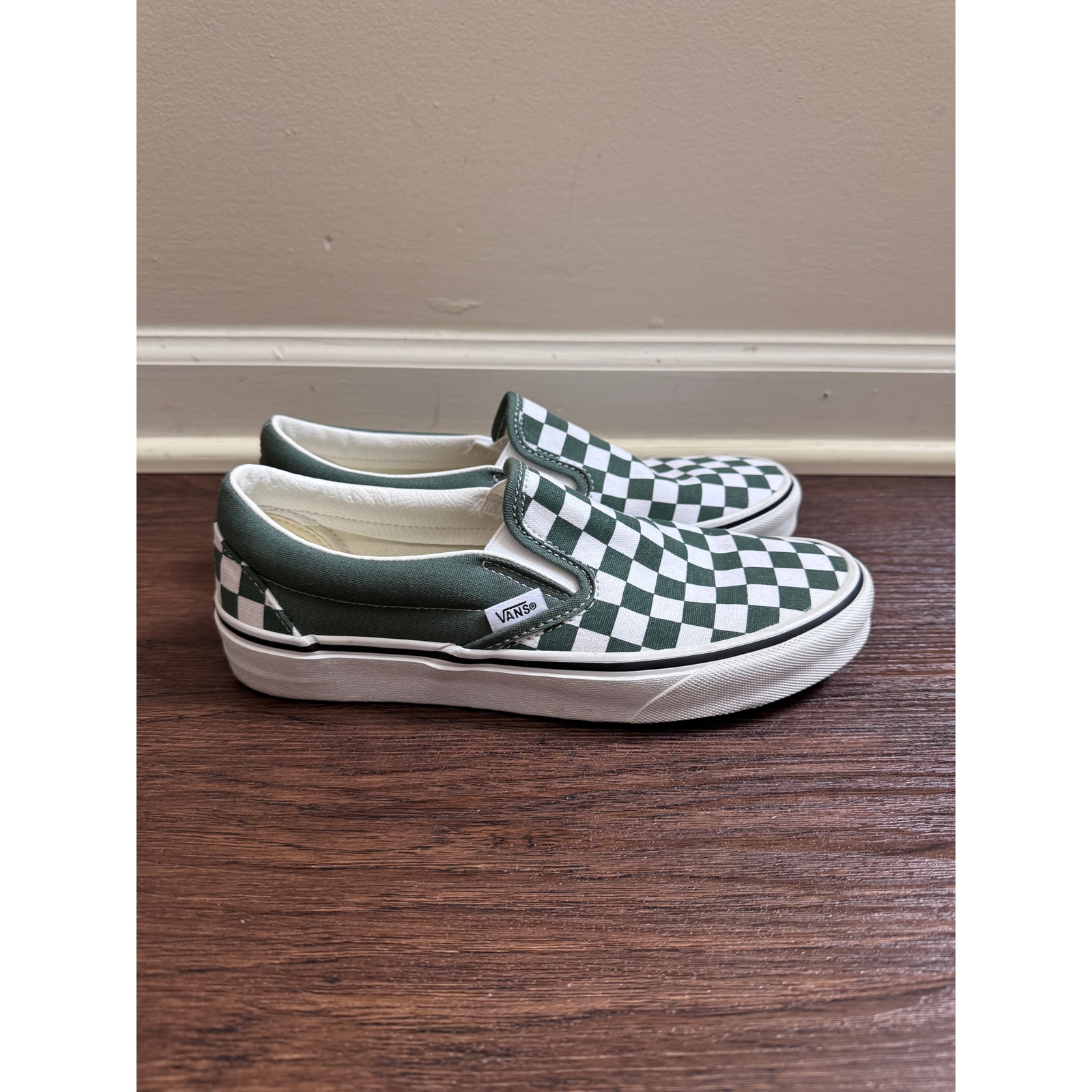 Vans Checkerboard Green Slip On Vans