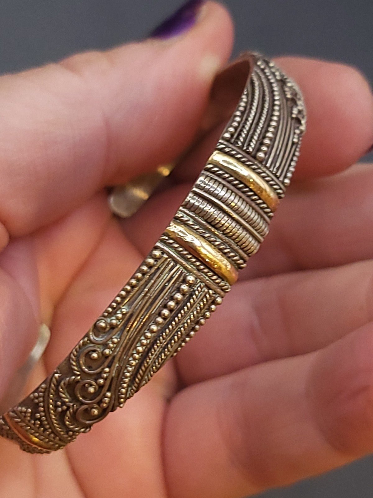 GORGEOUS STERLING SILVER GOLD CUFF BRACELET. # 733
