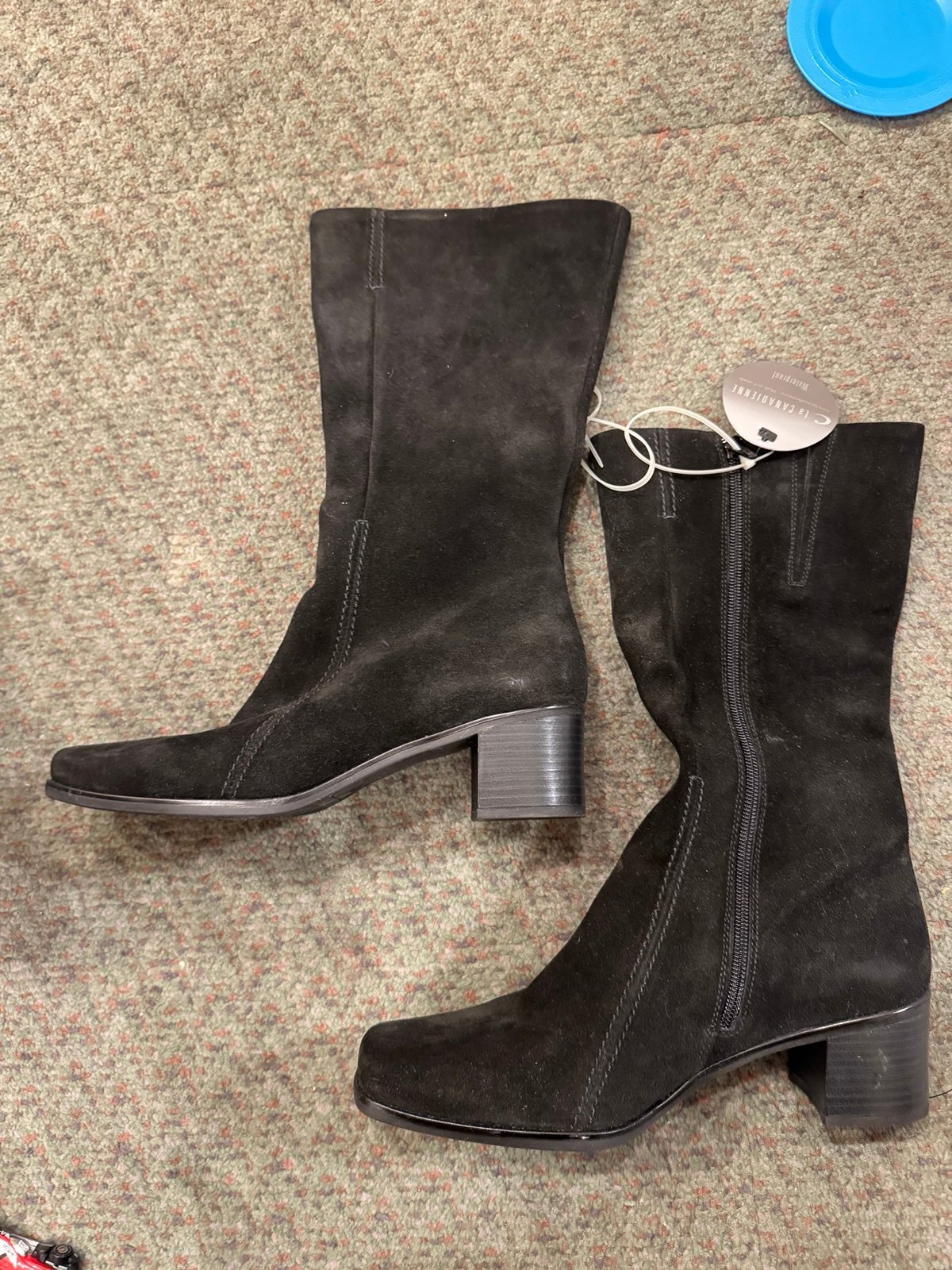 la canadienne boots black suede long boots size 10 NWT