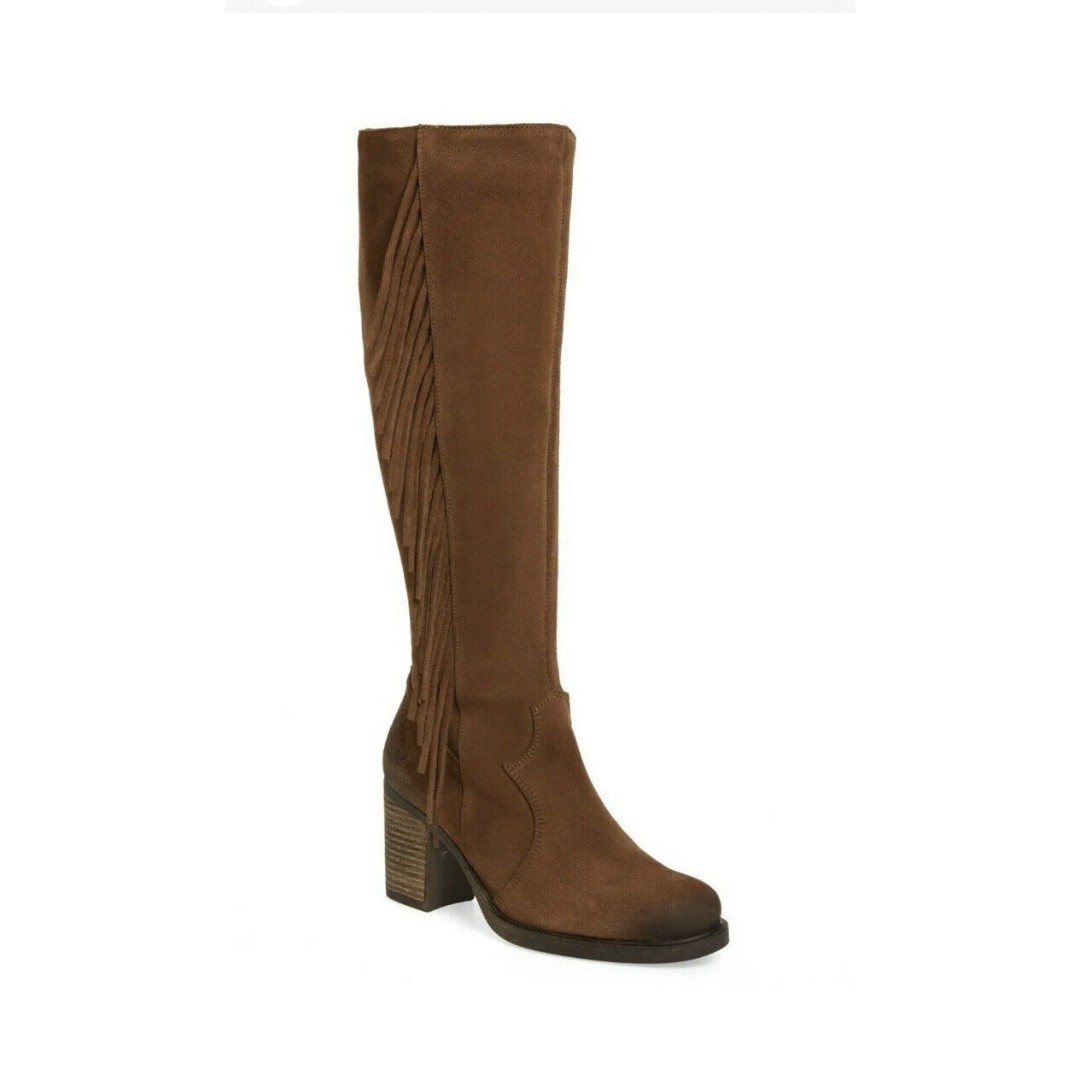 Bos. & Co Houston Suede Knee High Boots Tan Size 38 / 7 - 7.5 Fringe Waterproof
