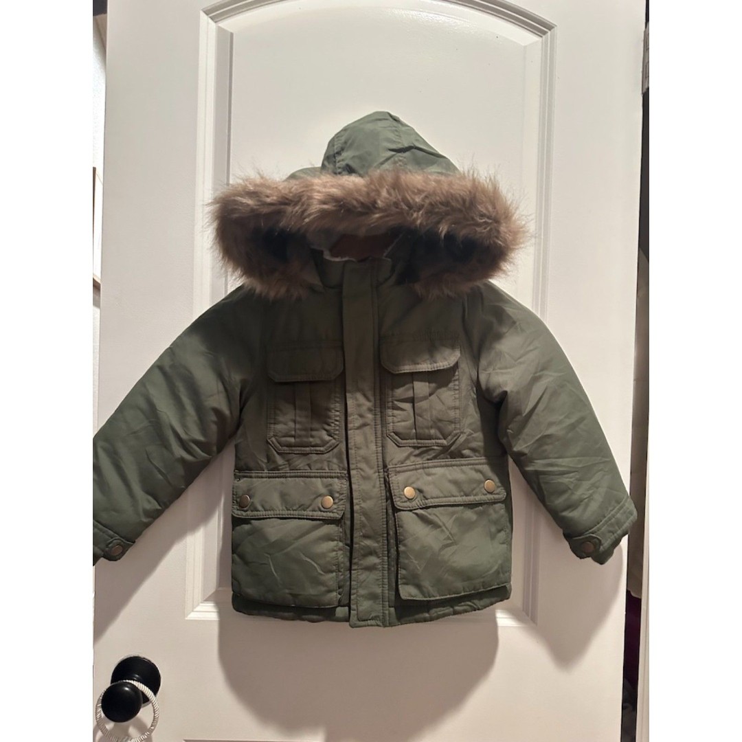 Carter's Army Green Puffer Unisex Parka Jacket w/ Faux Fur Size S/4