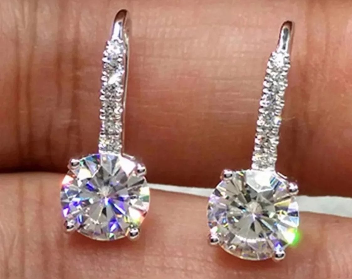 Silver Diamond Drop Earrings