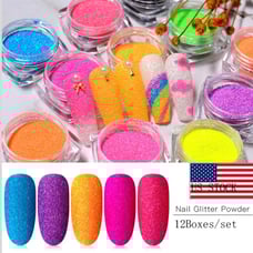 12 colors sugar nail art glitter powder