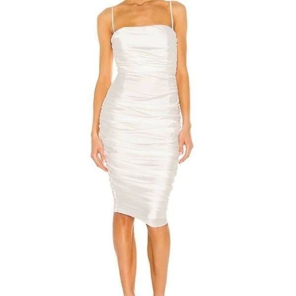 Nookie White Cooper Ruched Midi Dress Medium
