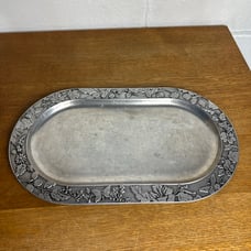 Tracy and Porter Wilton Co. oval tray pewter floral and butterflys