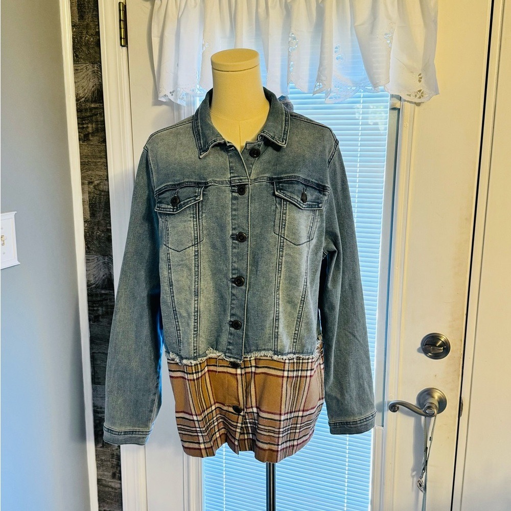 Diane Gilman Denim Jacket W/ Flannel At the bottom SZ LG NWT