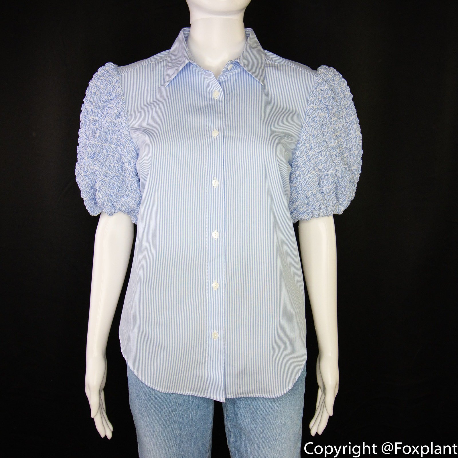 NEW Petersyn Zadie puff short sleeve button front cotton top, white, M