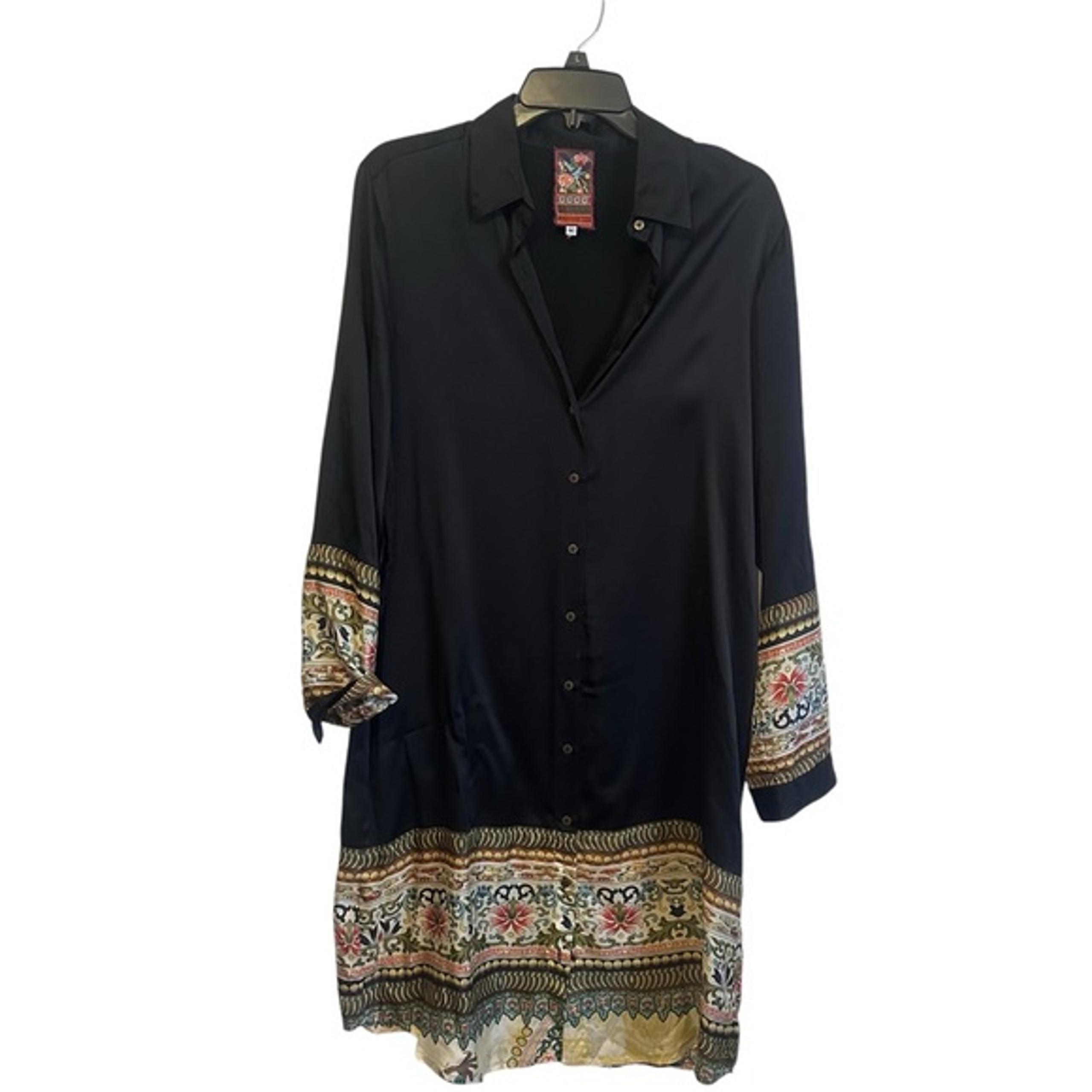 Johnny Was Boho Bohemian Silk Long Sleeve Button Down Shirt Size medium