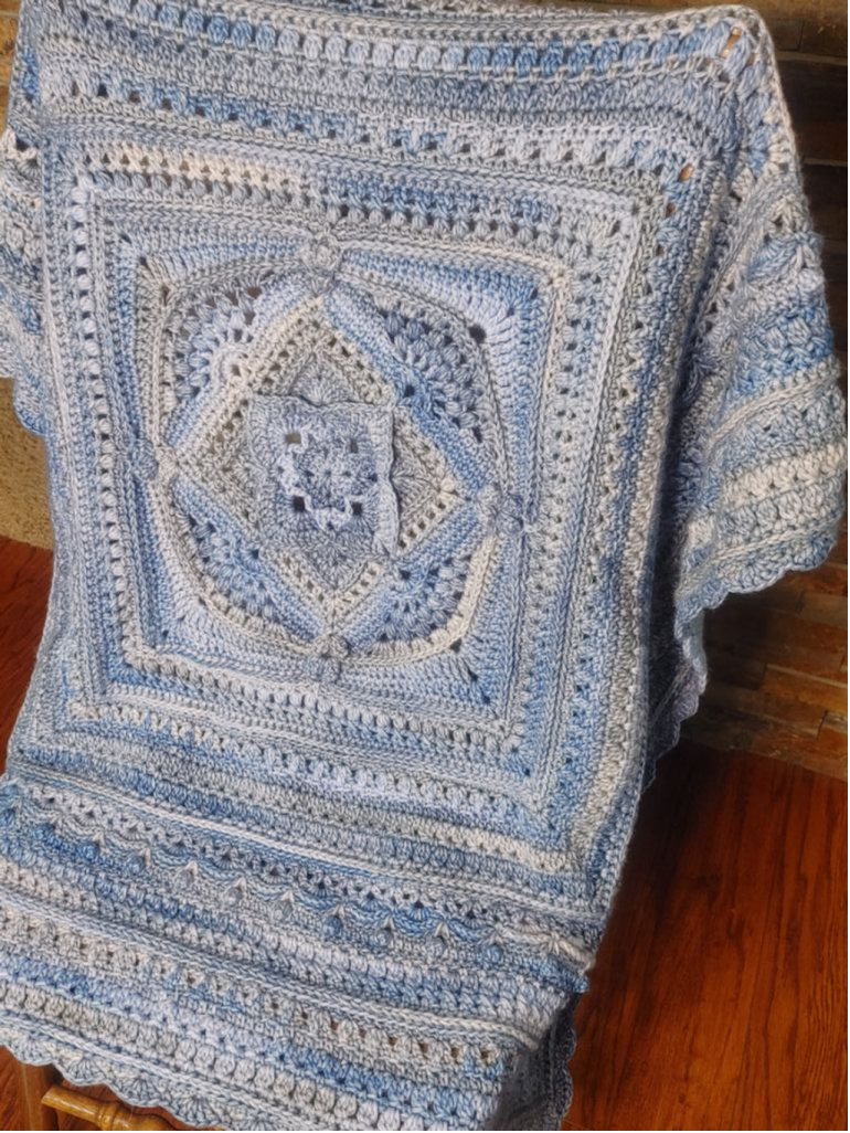 Hooked on Sunshine Yaya's Boy Blue and Gray Baby Blanket