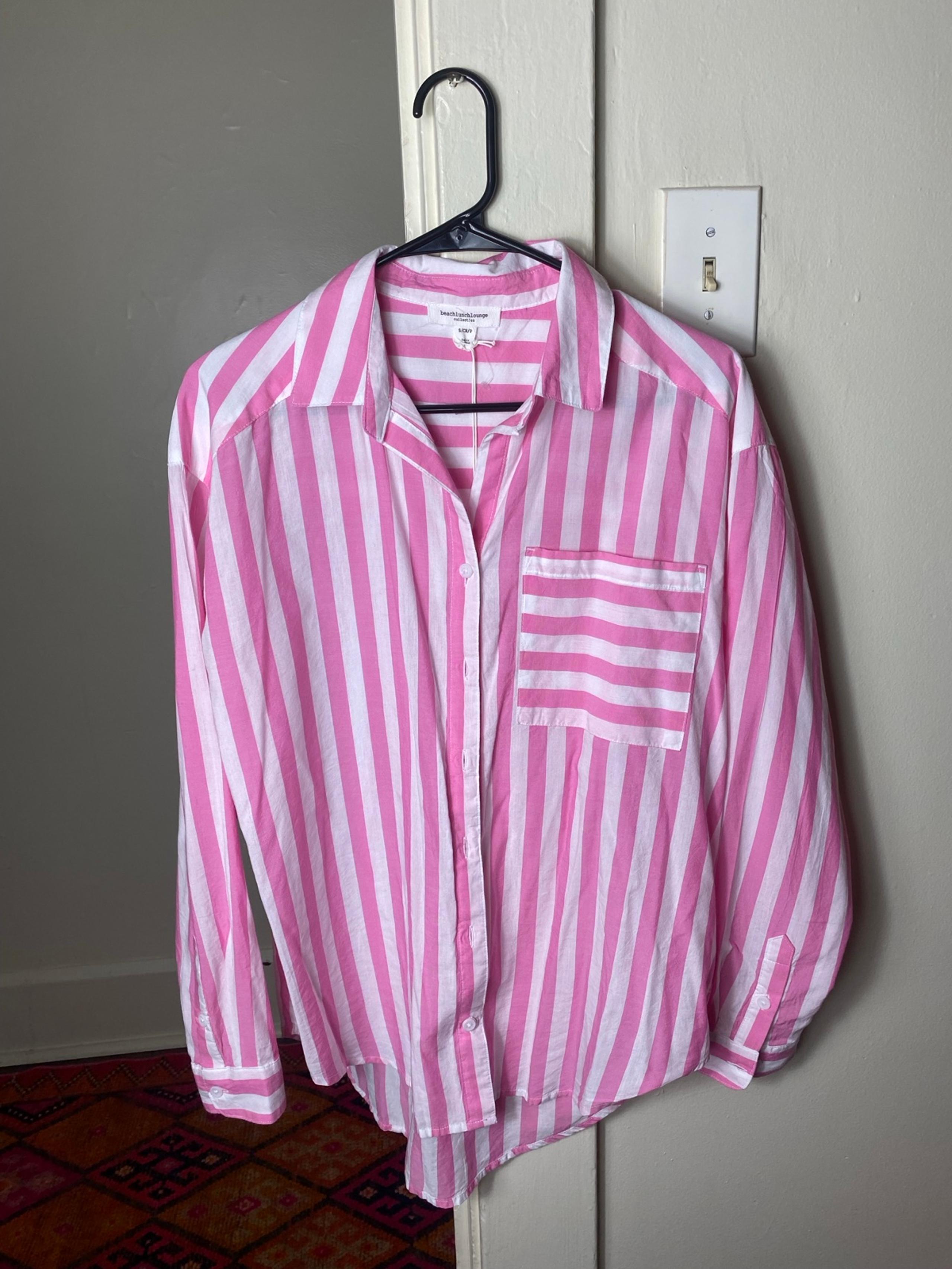 Beach Lunch Lounge Morgan Pink Striped Button Down Shirt