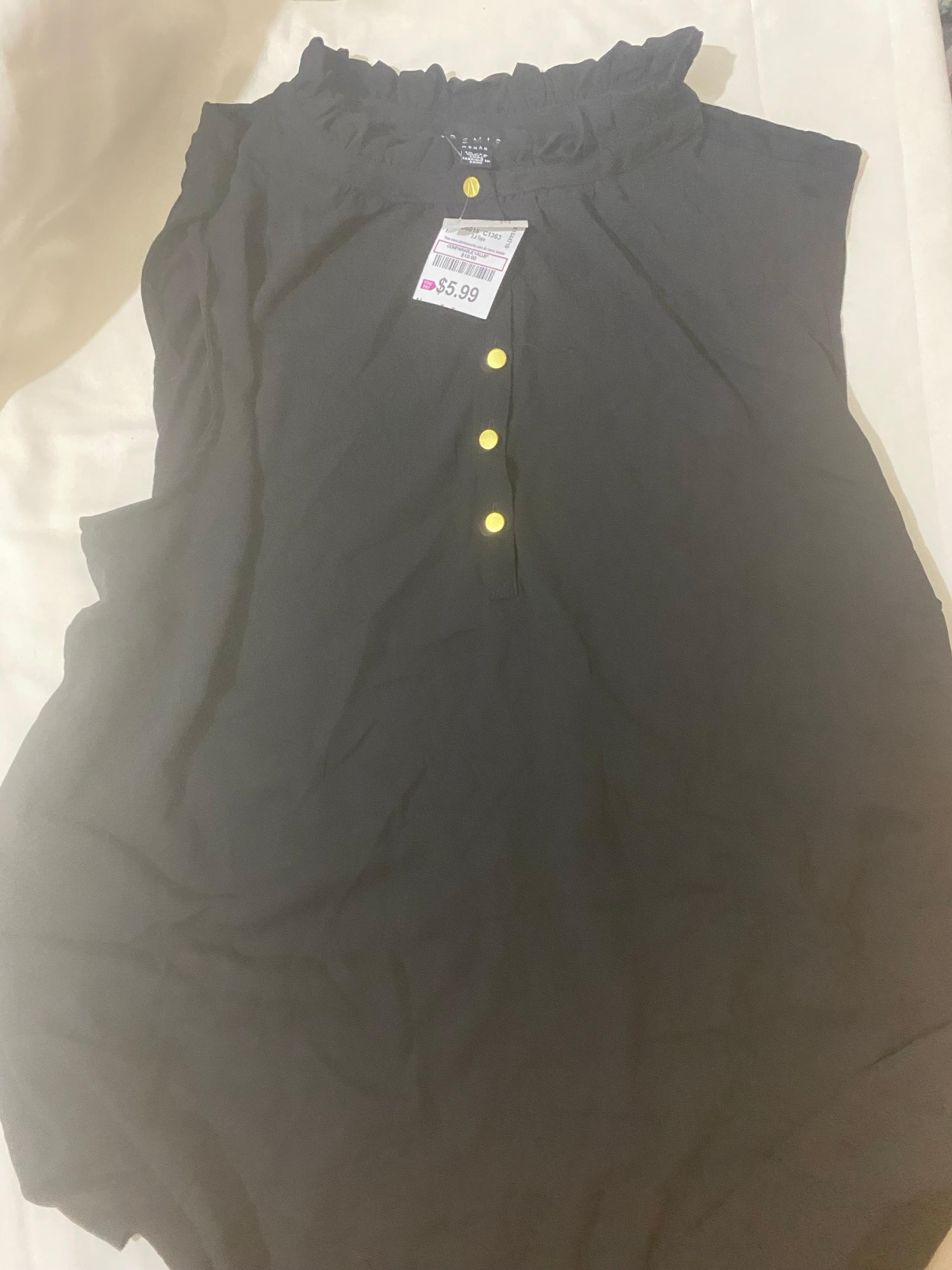 Women’s Premise BLACK Blouse with Gold Buttons -  SIZE XL