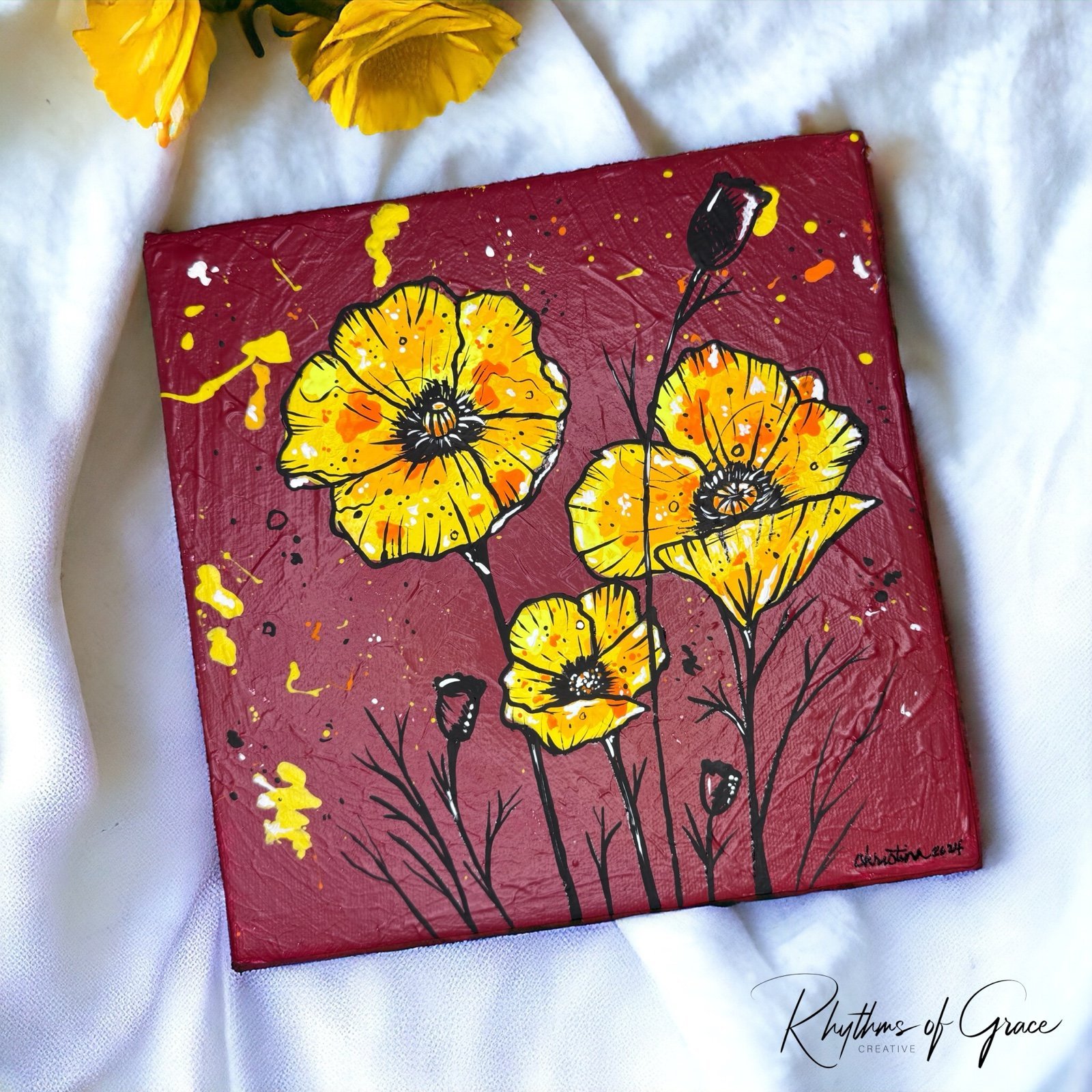 Original Artwork Textured Painting - Harmony in Bloom - Unique 8x8 Canvas Art