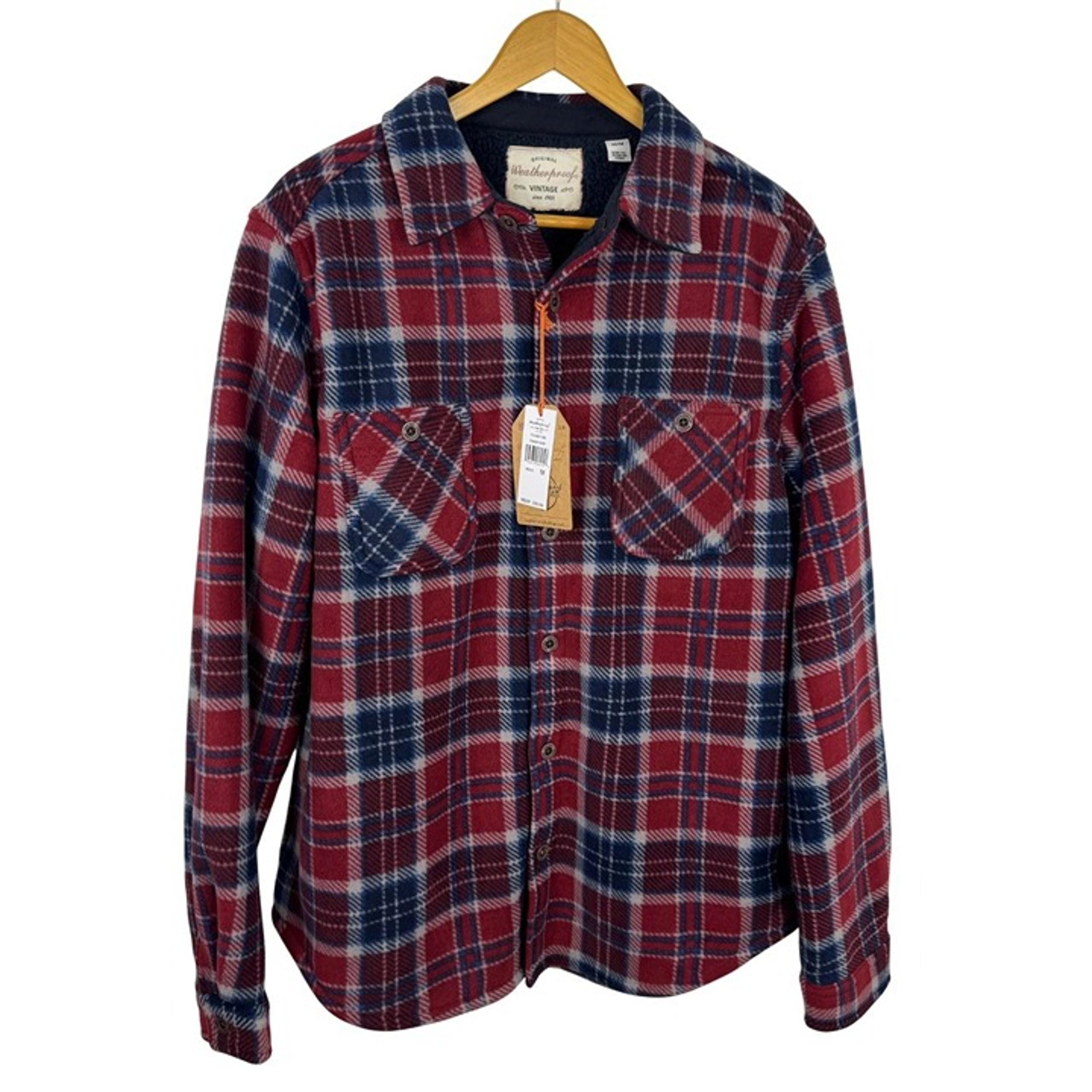Weatherproof Vintage NEW Red Blue Plaid Fleece Sherpa Lined Shacket Men's Medium