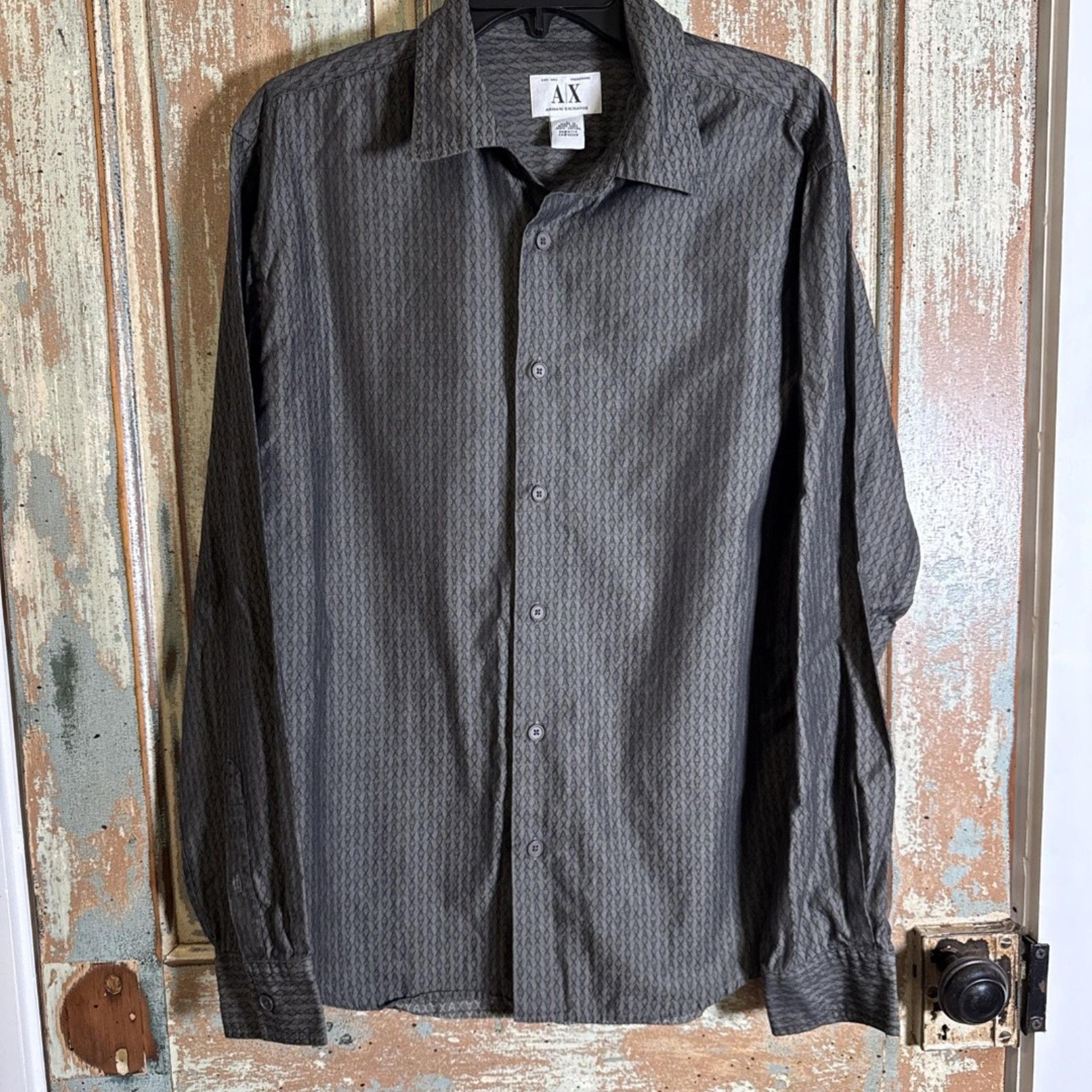 Gray And Black Armani Exchange Logo Dress Shirt Men’s Large 100% Cotton
