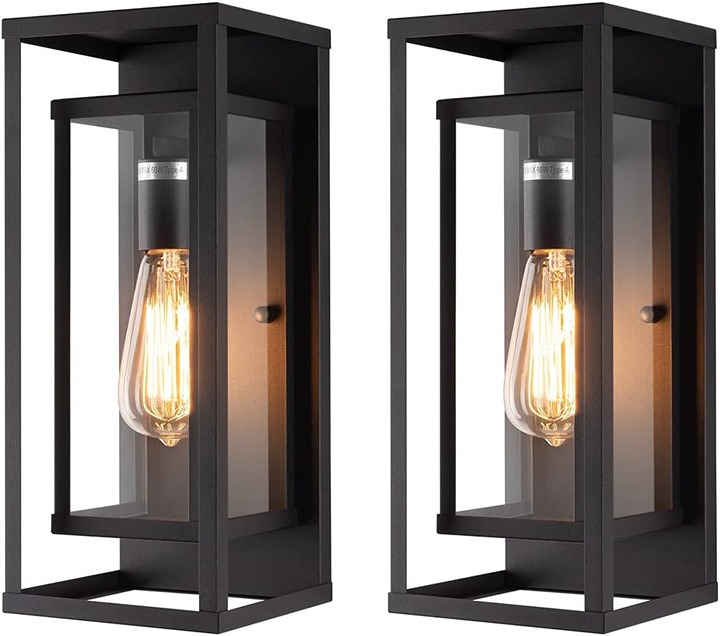 Outdoor Wall Light Fixtures 2 Packs Matte Black Rectangular Metal NW