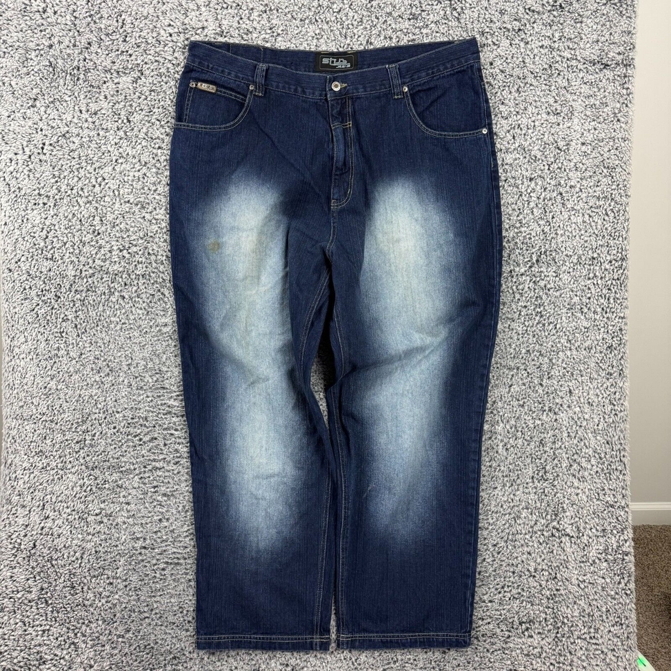 Vintage Stub Baggy Jeans Men 44x32 Blue Denim Southpole Style Wide LegSkater Y2K