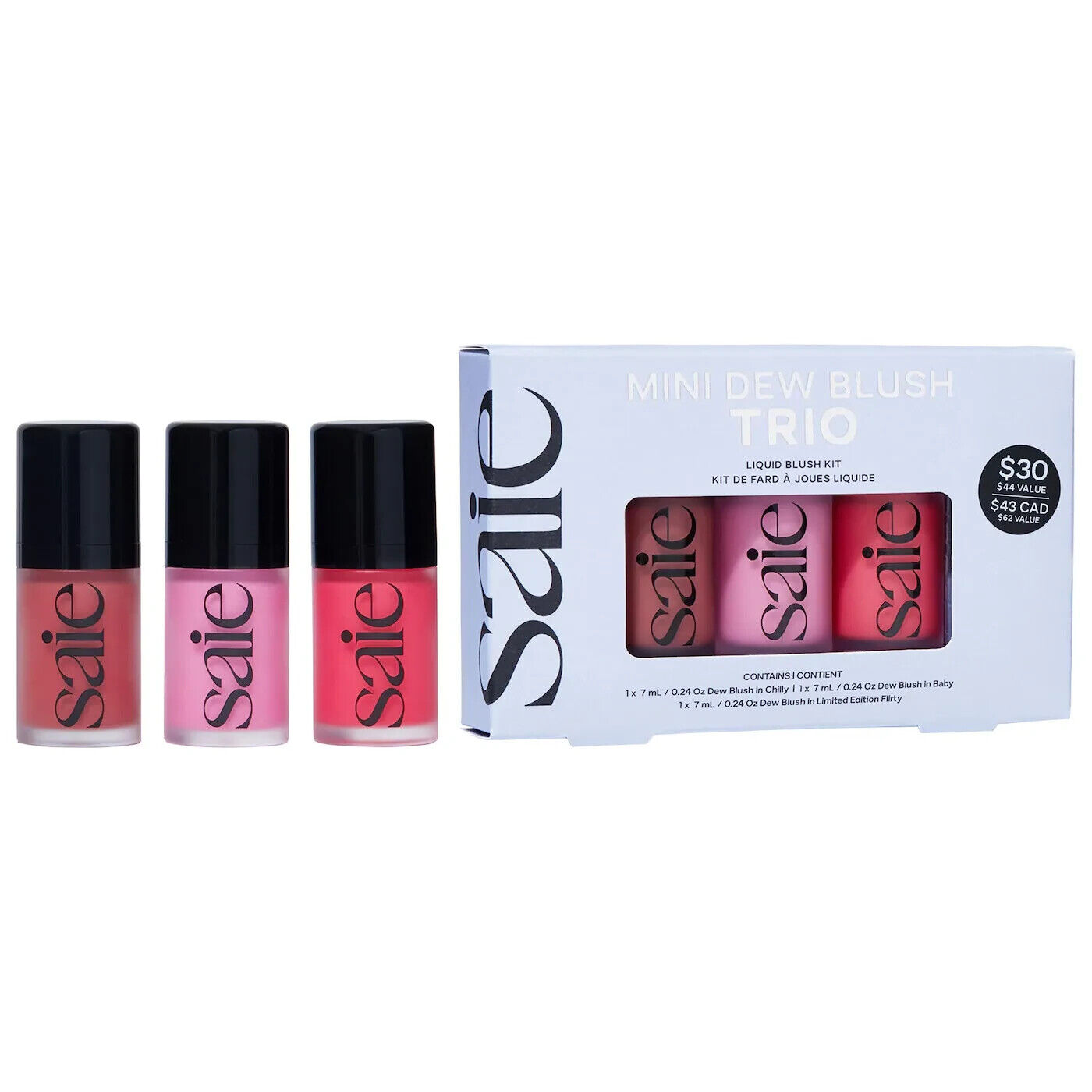 Saie Mini Dew Blush Trio Set in Baby, Chilly, Flirty. 3pc LIMITED Edition