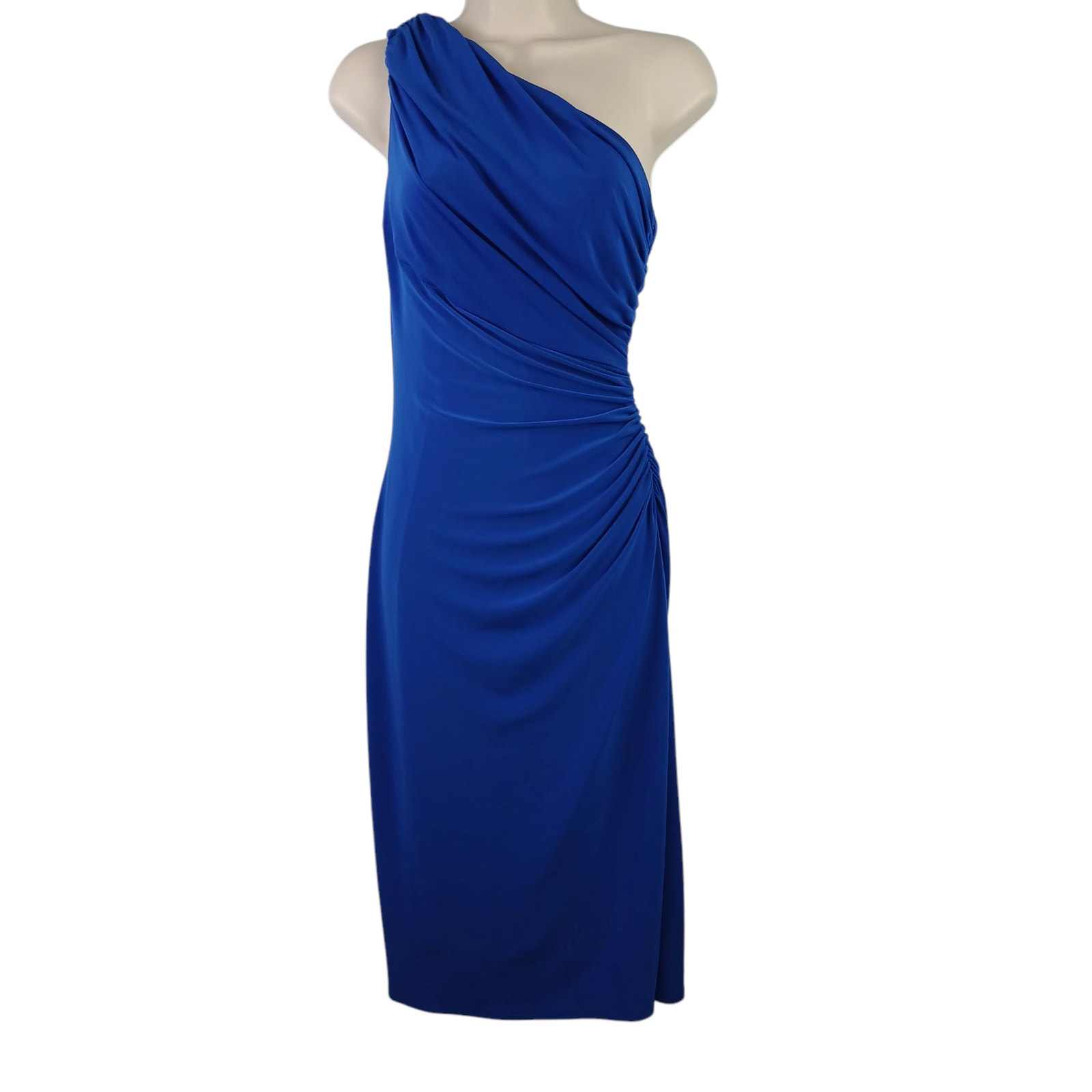 Lauren Ralph Lauren SZ 2 Royal Blue One Shoulder Ruched Dress