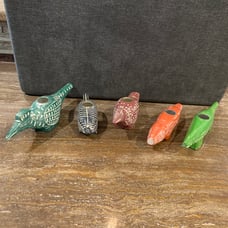Vintage Pottery Barn Colorful Primitive Animals Wooden Candle Holders Set Of 5