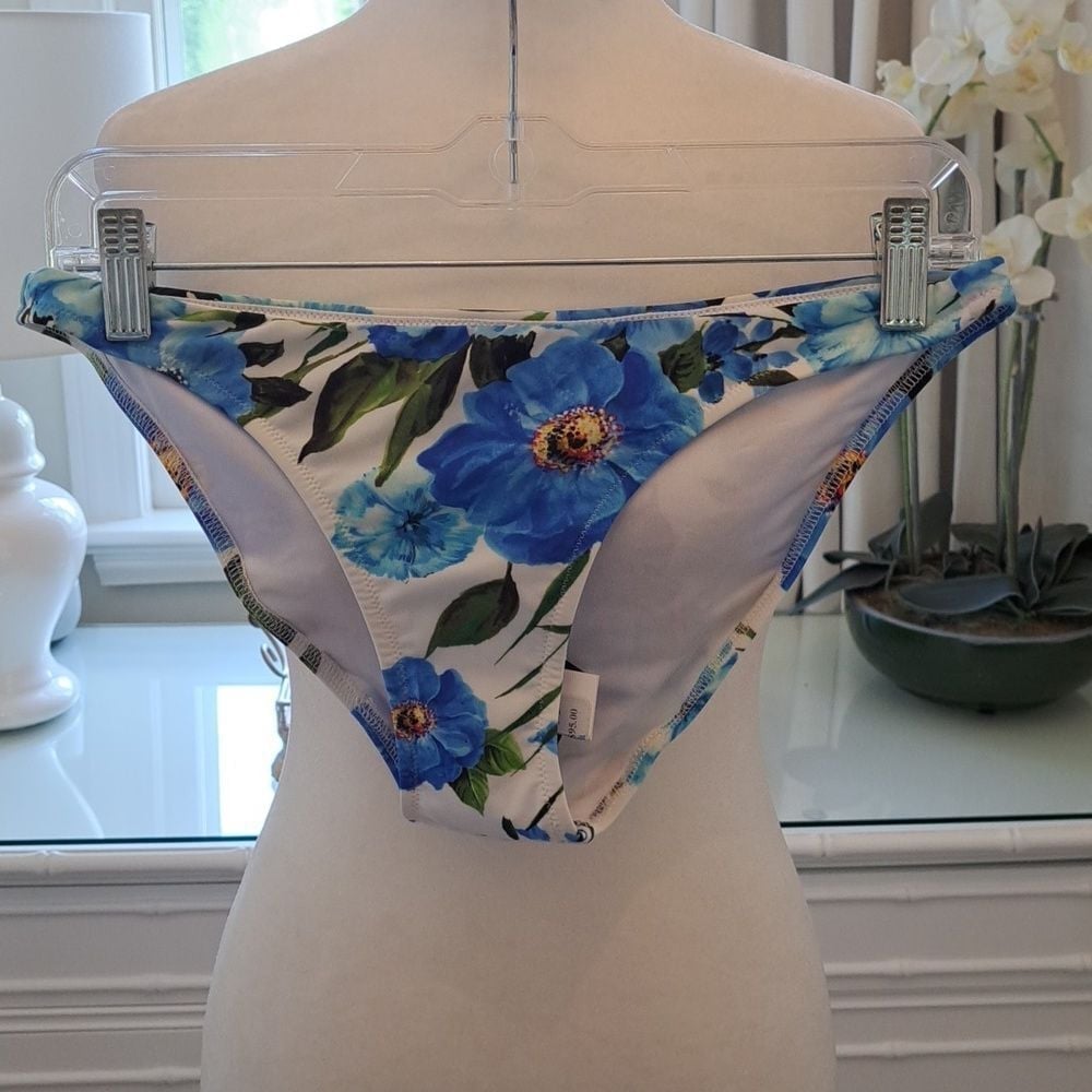 NWT MILLY Womens Cabana Floral Hipster Bikini Bottom Blue/White/Green Size M