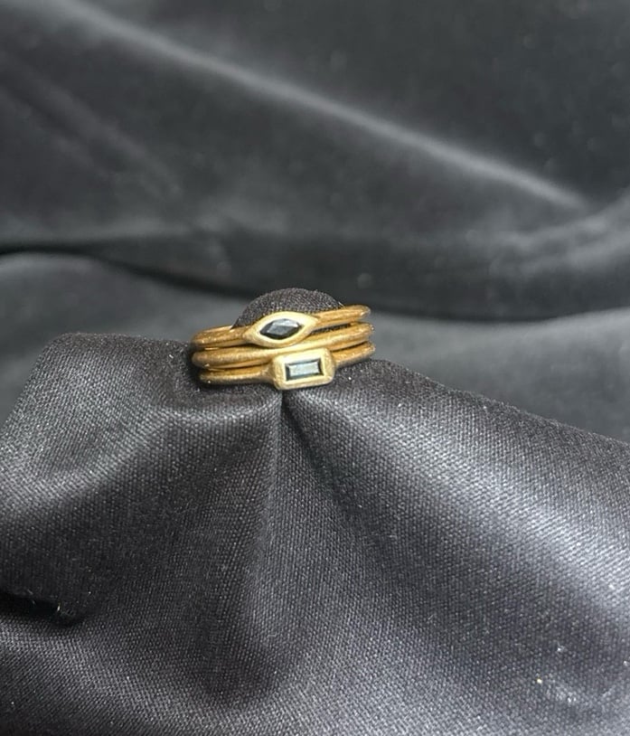 Three 18k Gold and Sapphire Stacking Rings