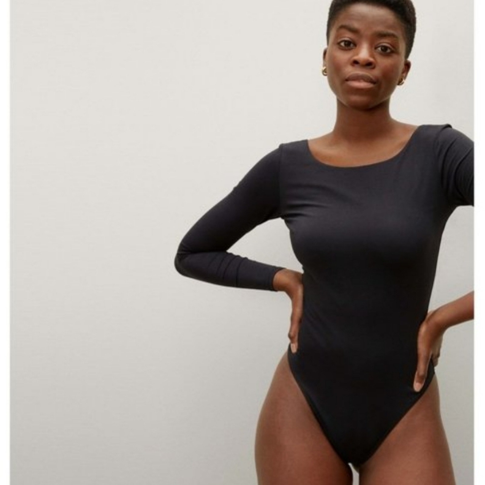 NWT Everlane Black Long Sleeve Ballet Thong Supima Cotton One-Piece Bodysuit