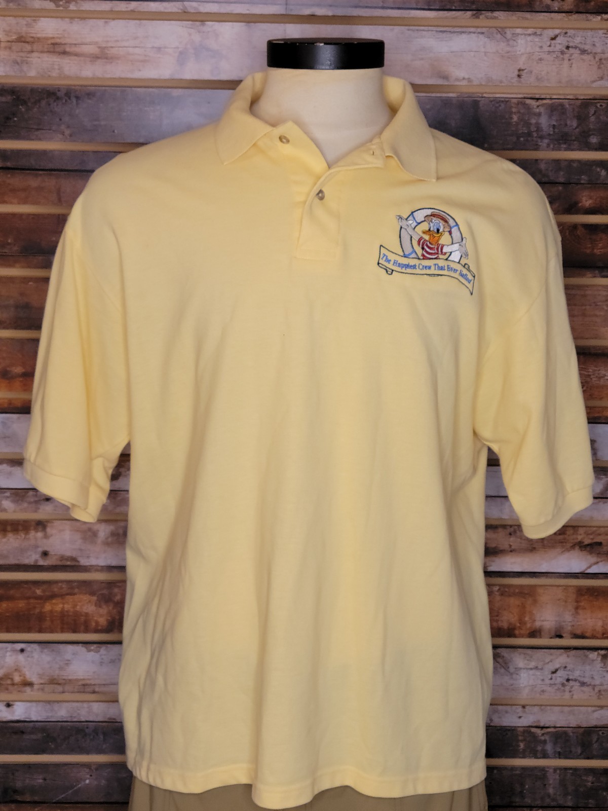 Vintage Disney Cast Member Donald Duck Cruise Line Canary Yellow Polo Size XL