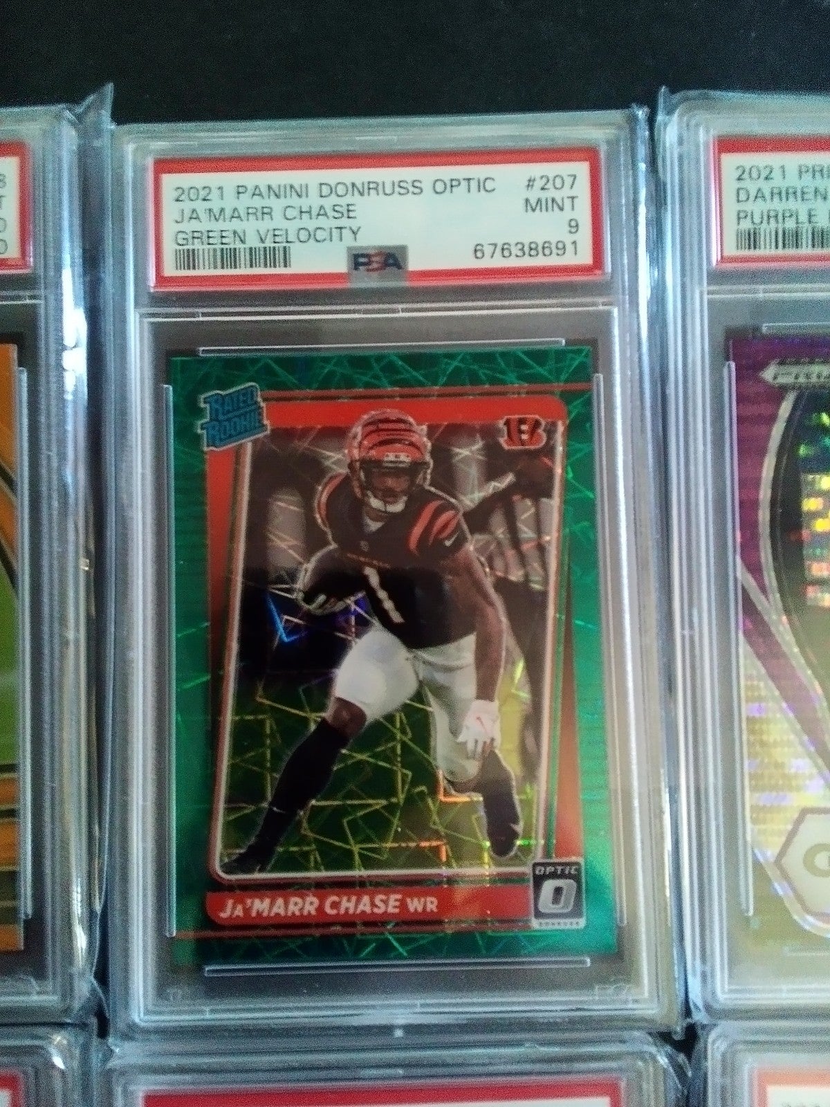 Jamar Chase 2021 Panini donruss optic prizm green velocity rated rookie PSA 9