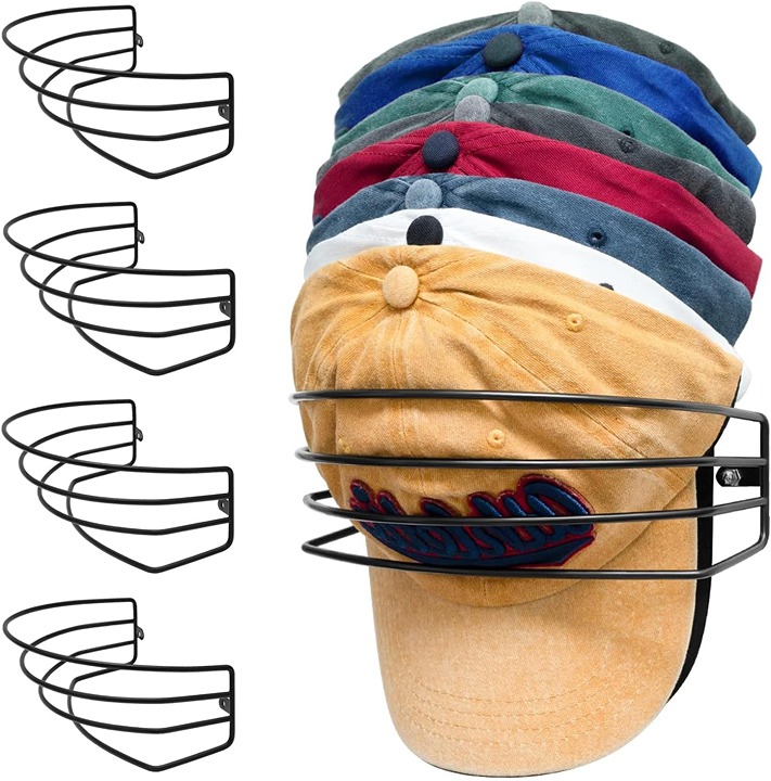 4 Pack Hat Organizer for Baseball Caps, Hat Hangers for Wall Installation