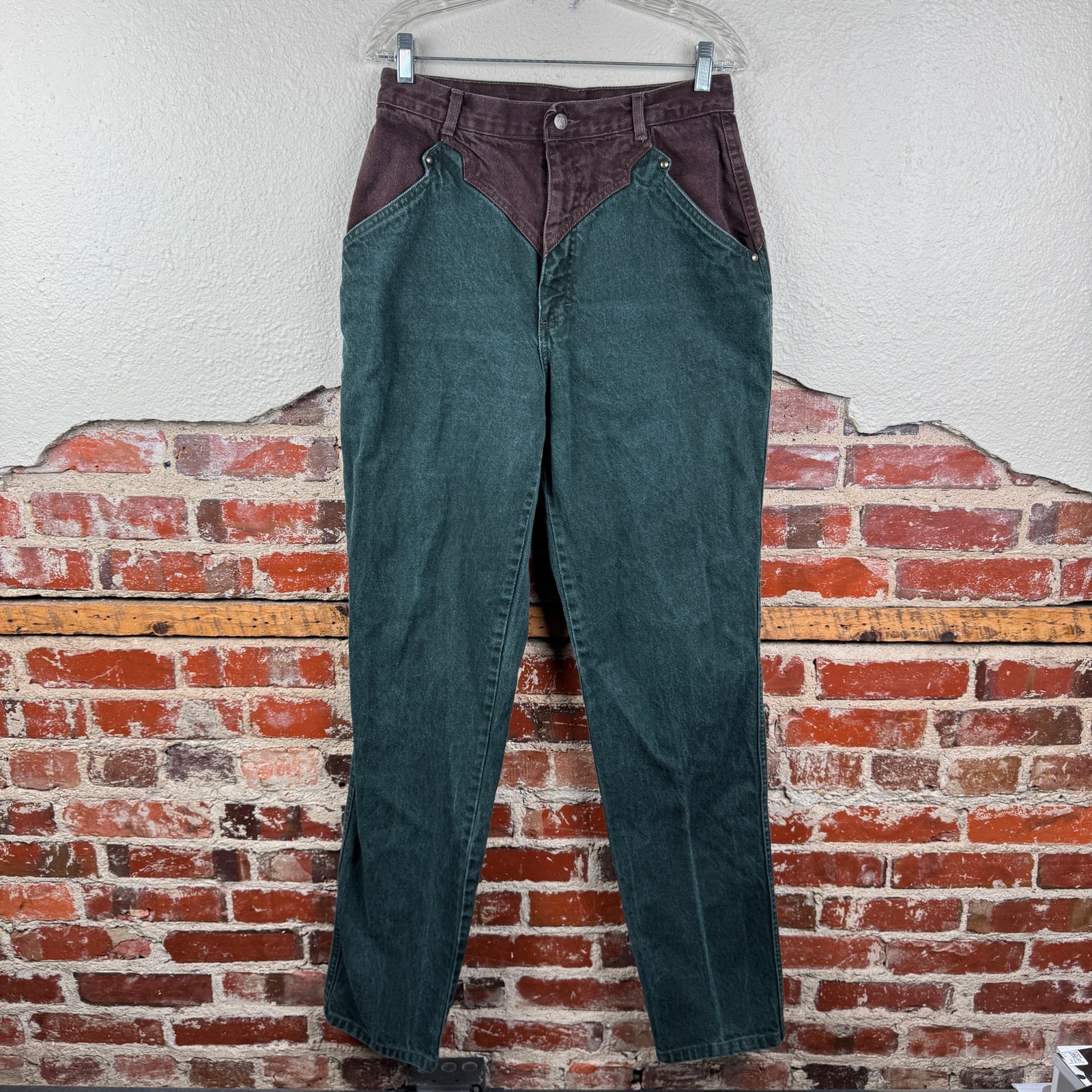 Vintage Roper Jeans Size 31 Green Brown Denim Bareback Western Cowgirl USA 90s