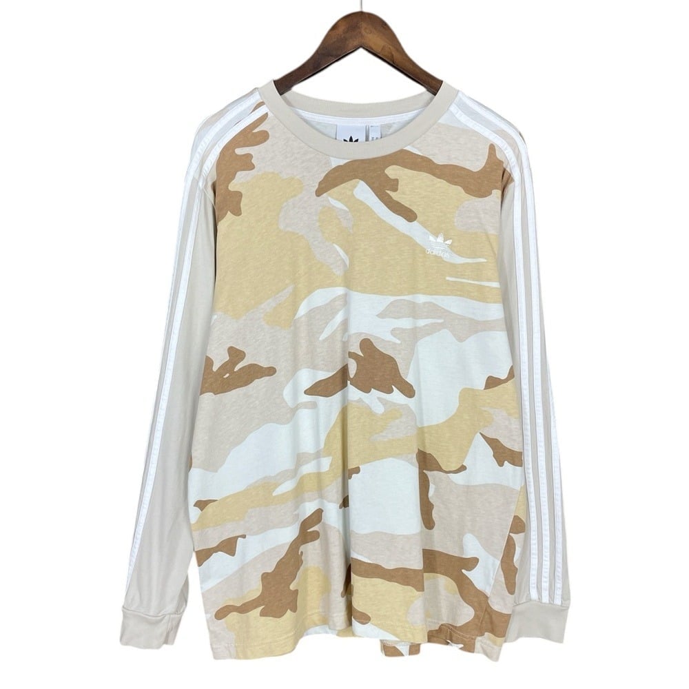 Adidas | Cream Tan Camouflage Camo Long Sleeve Tee Abstract Design Neutral Beige