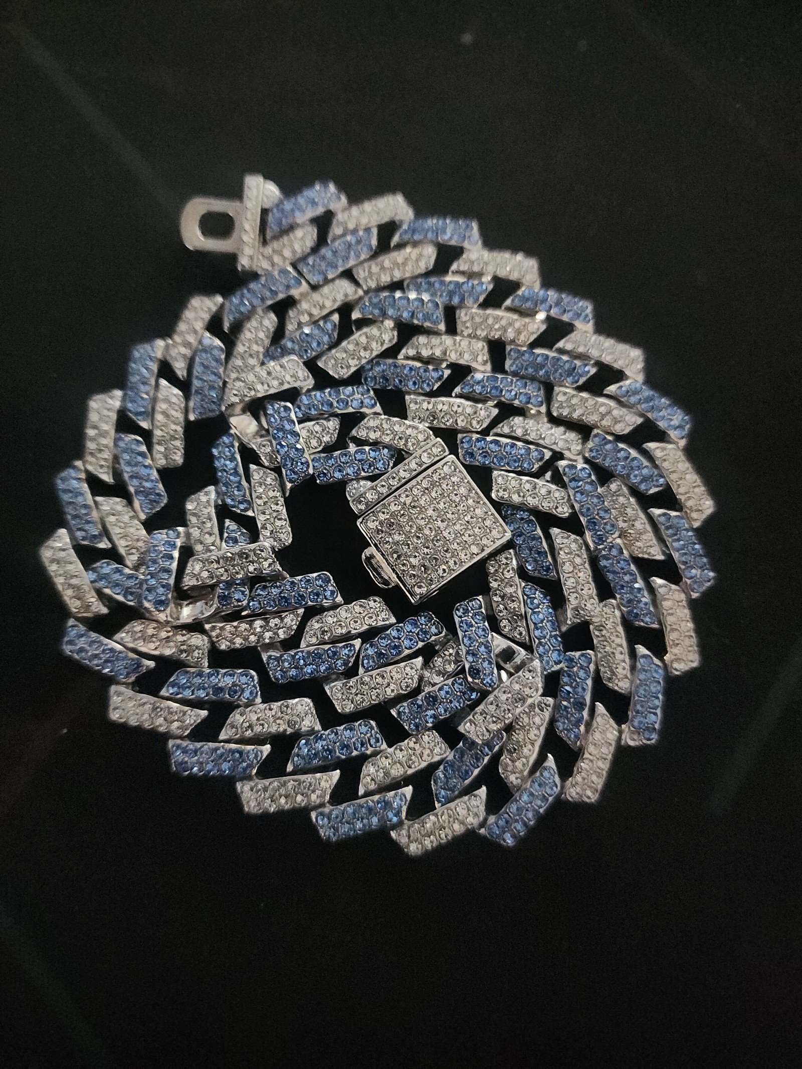 Cuban link Dog necklace blue and silver