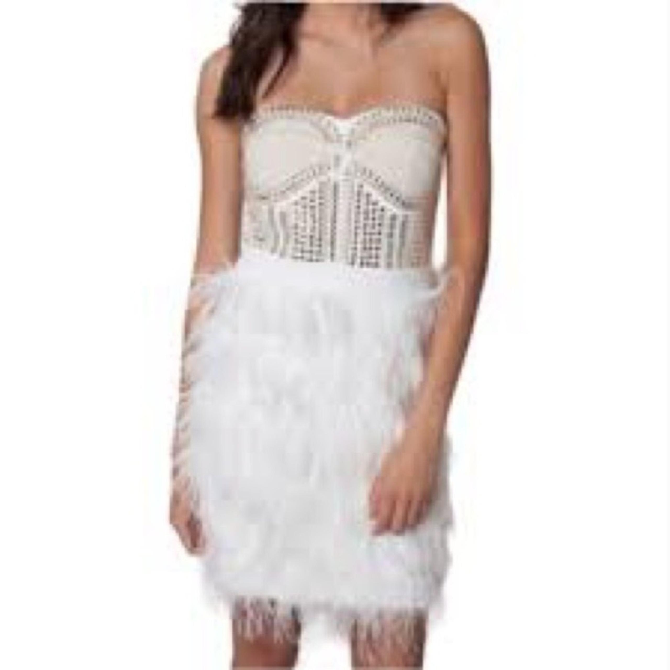 NWT Ark & Co Cream Gold Embellished Top with Feathers, Lined, Strapless Dress L