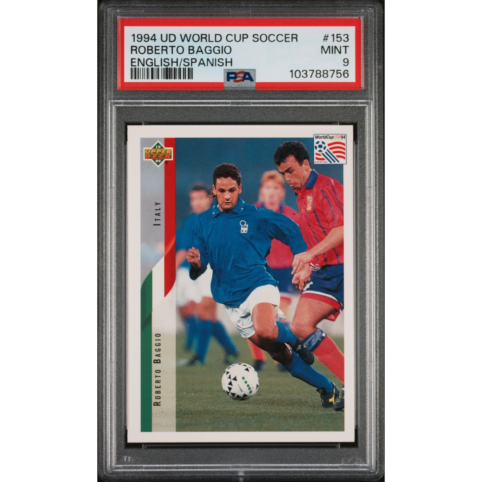 1994 Upper Deck World Cup Soccer English/Spanish #153 Roberto Baggio PSA 9 Italy