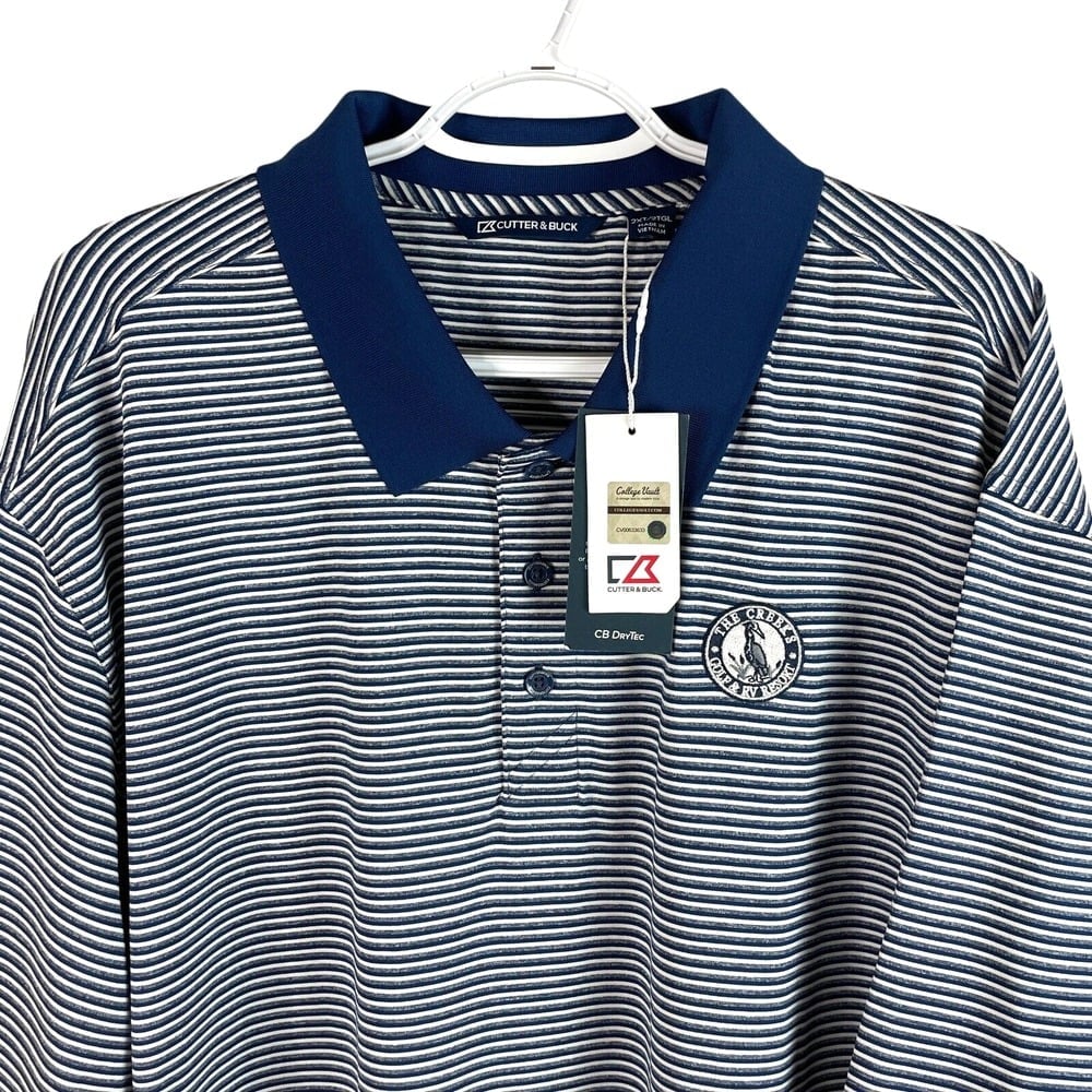 NEW Cutter & Buck Mens 2XLT Forge Tonal Stripe Stretch Polo Golf Shirt Blue 80