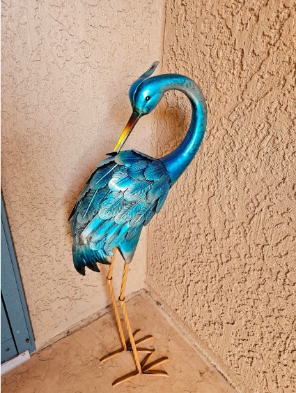 Crane Garden Statues Metal Garden Crane Outdoor Blue Heron Sculpture