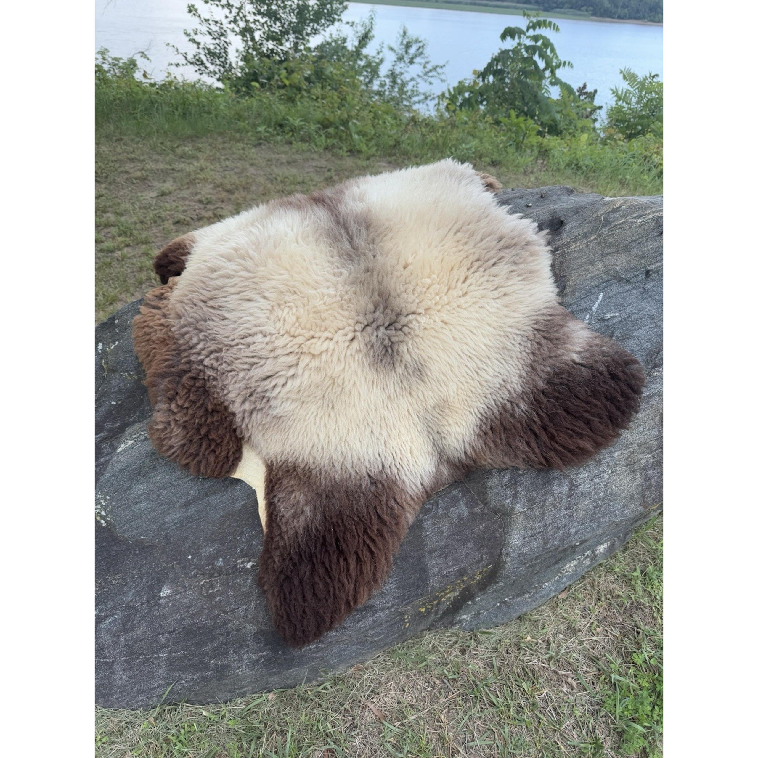 Beautiful Sheepskin Natural Brown And Cream Coloring Luxurious Rug 28" x 38"