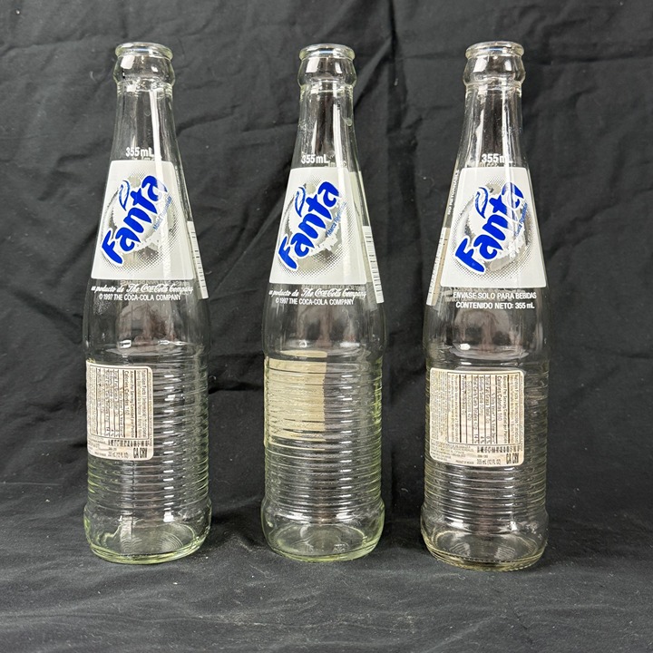 Vintage 1997 Fanta Lot of 3 Glass Soda Bottles Empty Bottles Product of Mexico
