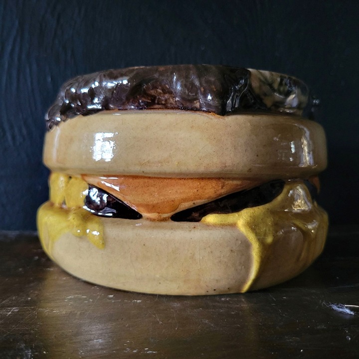 Vintage Cheeseburger Cachepot, Funky Containers, Eclectic Decor, Faux Food Decor
