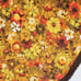 NOS vintage floral tablecloth retro fringed large flower power daisies yellow