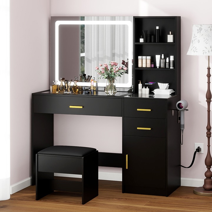 Vanity Set with Led Light Makeup Desk Dressing Dresser Table w/ Drawer