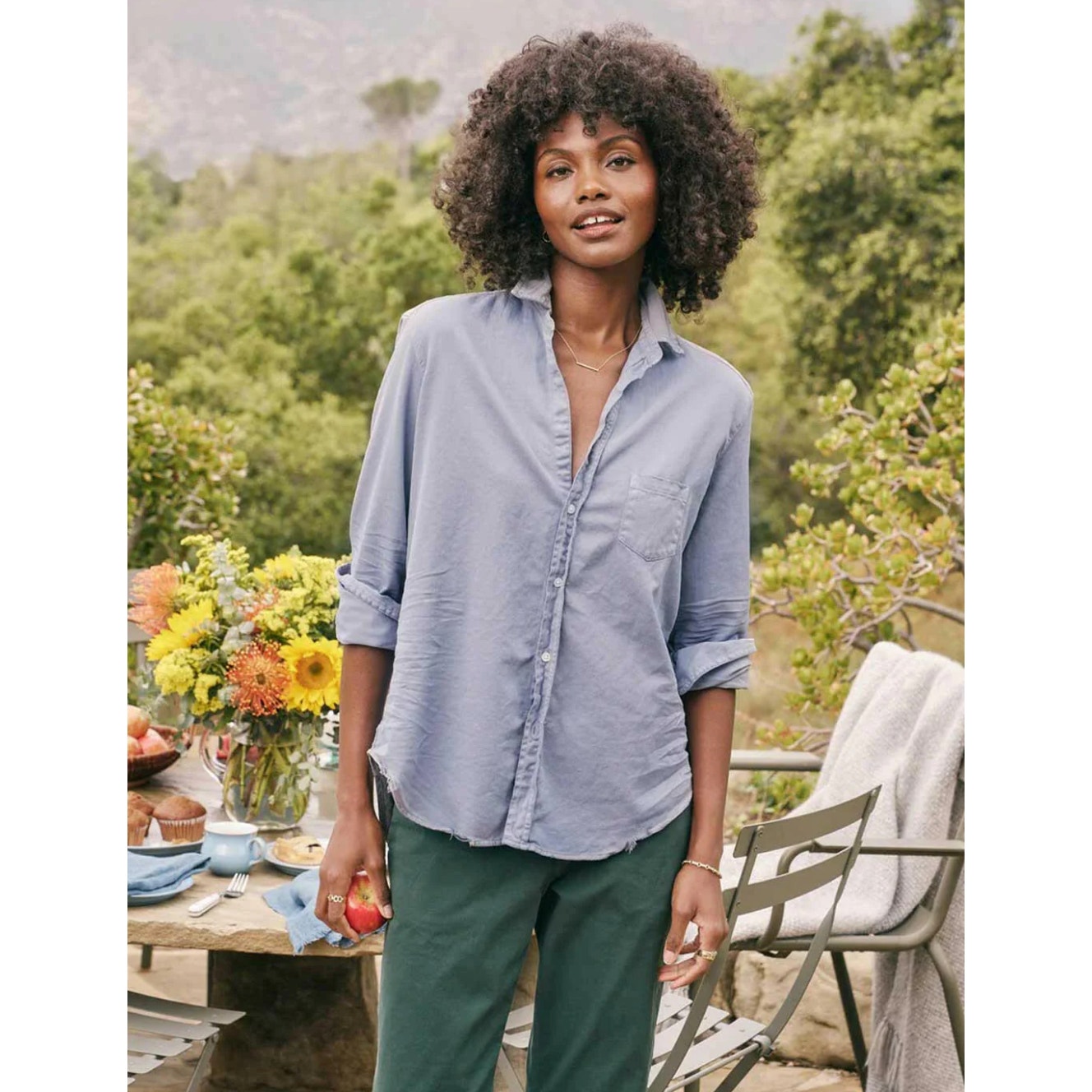 NWOT Frank & Eileen EILEEN Famous Denim Button-Up Italian Shirt Slate Blue XS