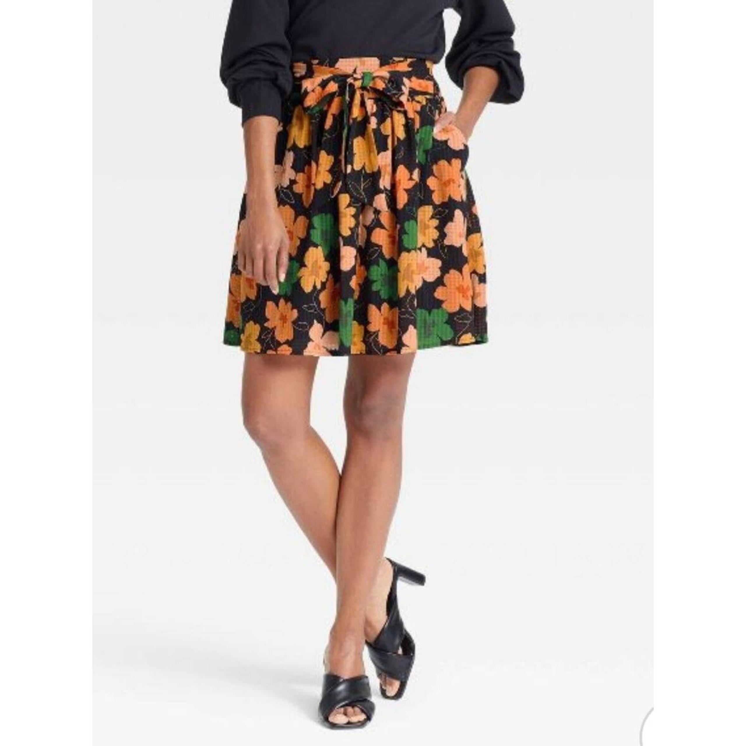 New Who What Wear Sz L Women's Wide Belt Mini Skirt - Floral Print