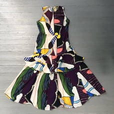 Tata Naka 100% Silk Ruffle Multi Color Midi Dress Size 4 Runway Made in the UK