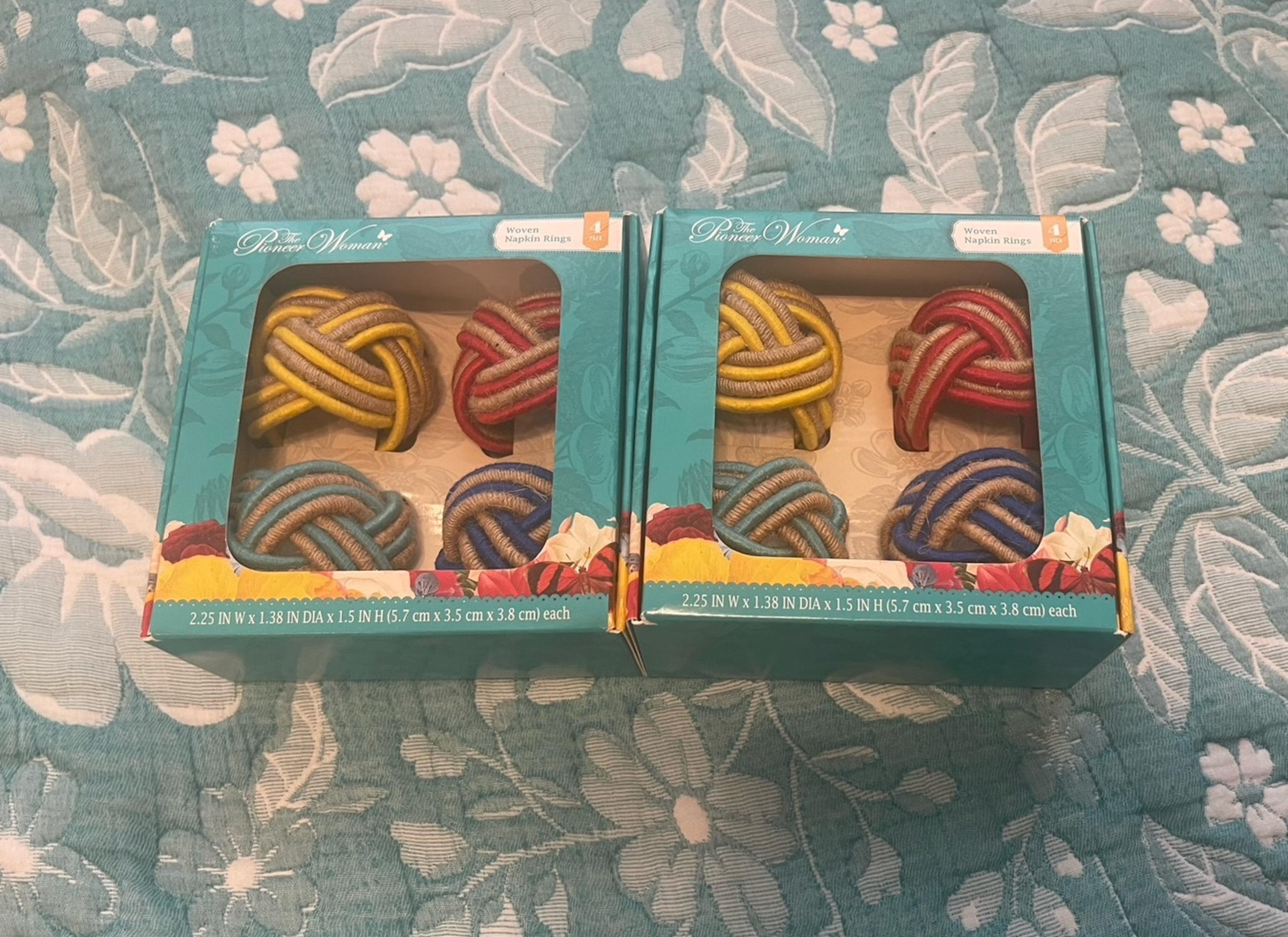 The Pioneer Woman- 4pc Woven Napkin Ring- Red/Blue/Teal/Yellow, Brand New!