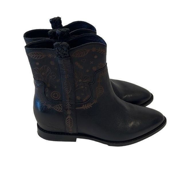 Julia Ash Leather Engraved Brown/Black Boots Women’s Sz.40