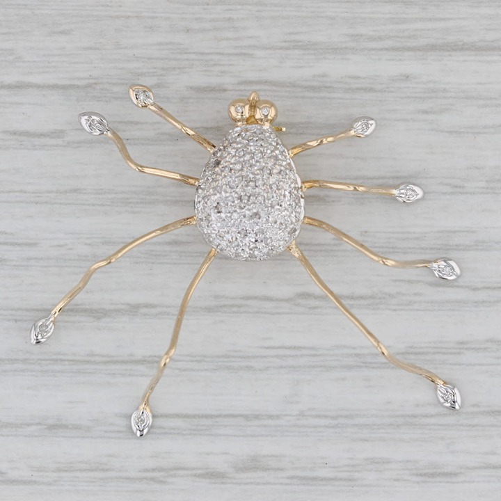 0.15ctw Diamond Large Spider Brooch 14k Yellow White Gold Bug Jewelry