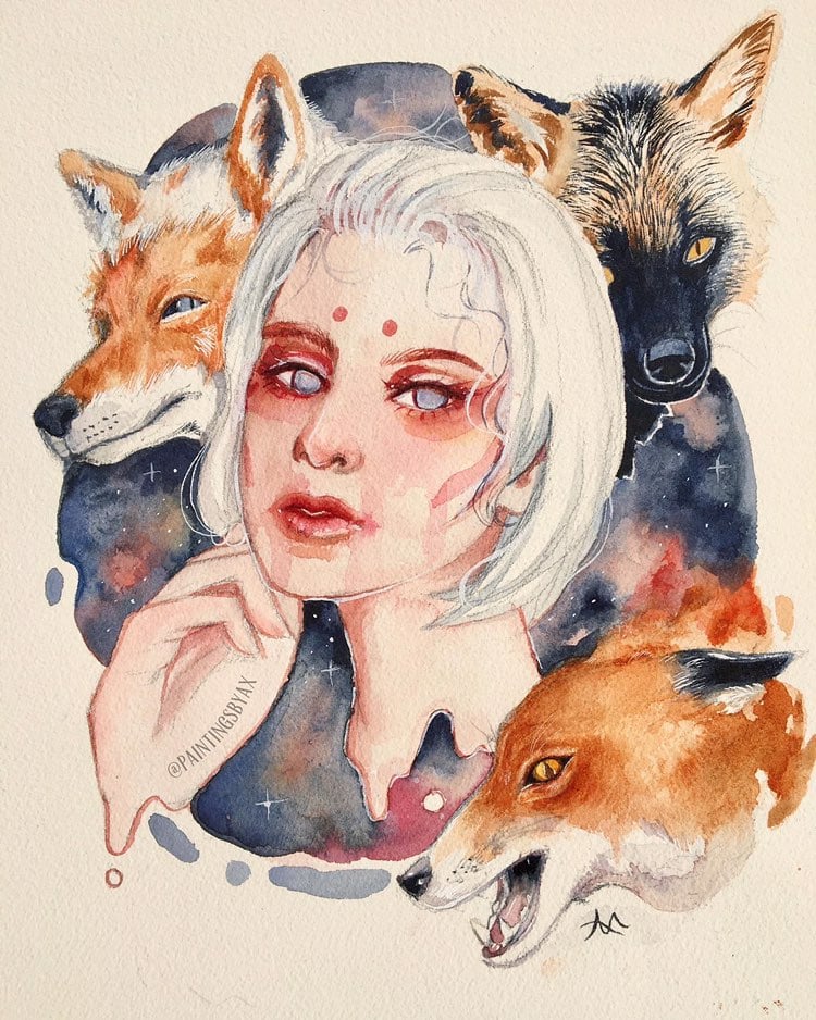 Fox Watercolor Painting