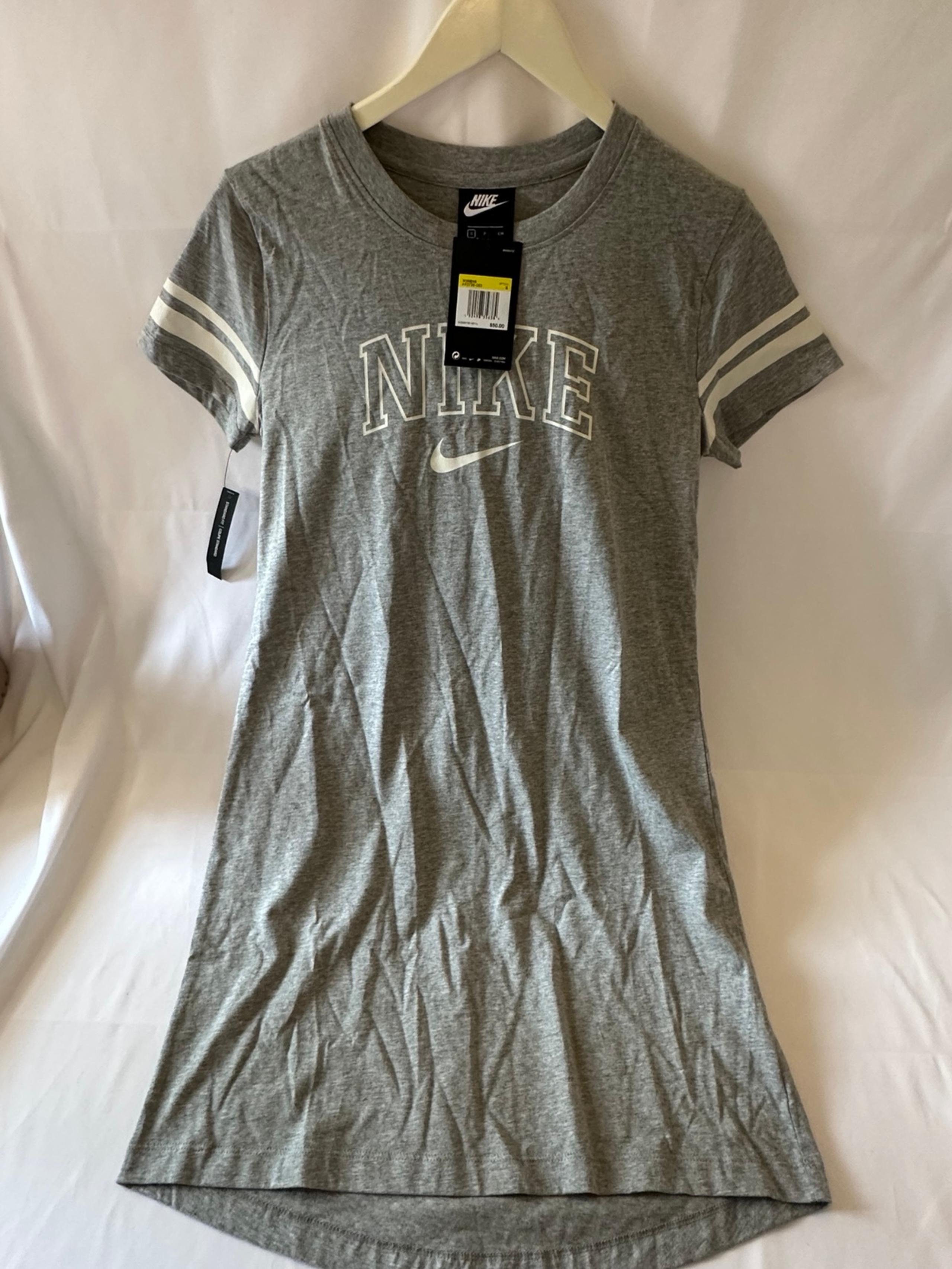 Nike Women's Sportswear NSW Varsity T-Shirt Dress Grey/White Stretch Size S NWT