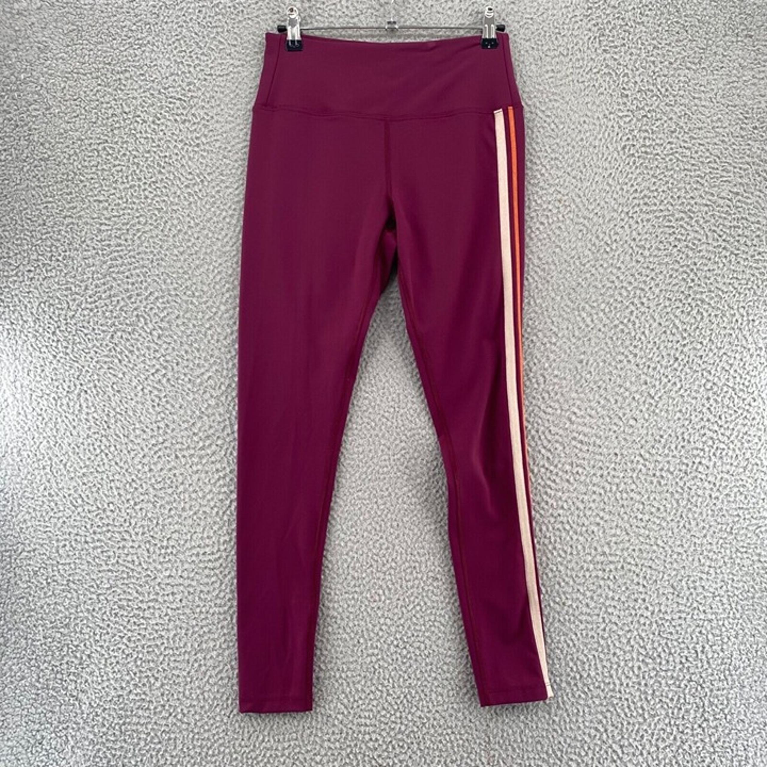 Free People Movement Pants Womens Small Burgundy Leggings Side Stripe Athletic